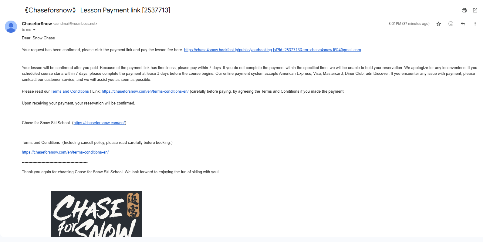 Booking Step 7: Receive exclusive payment link