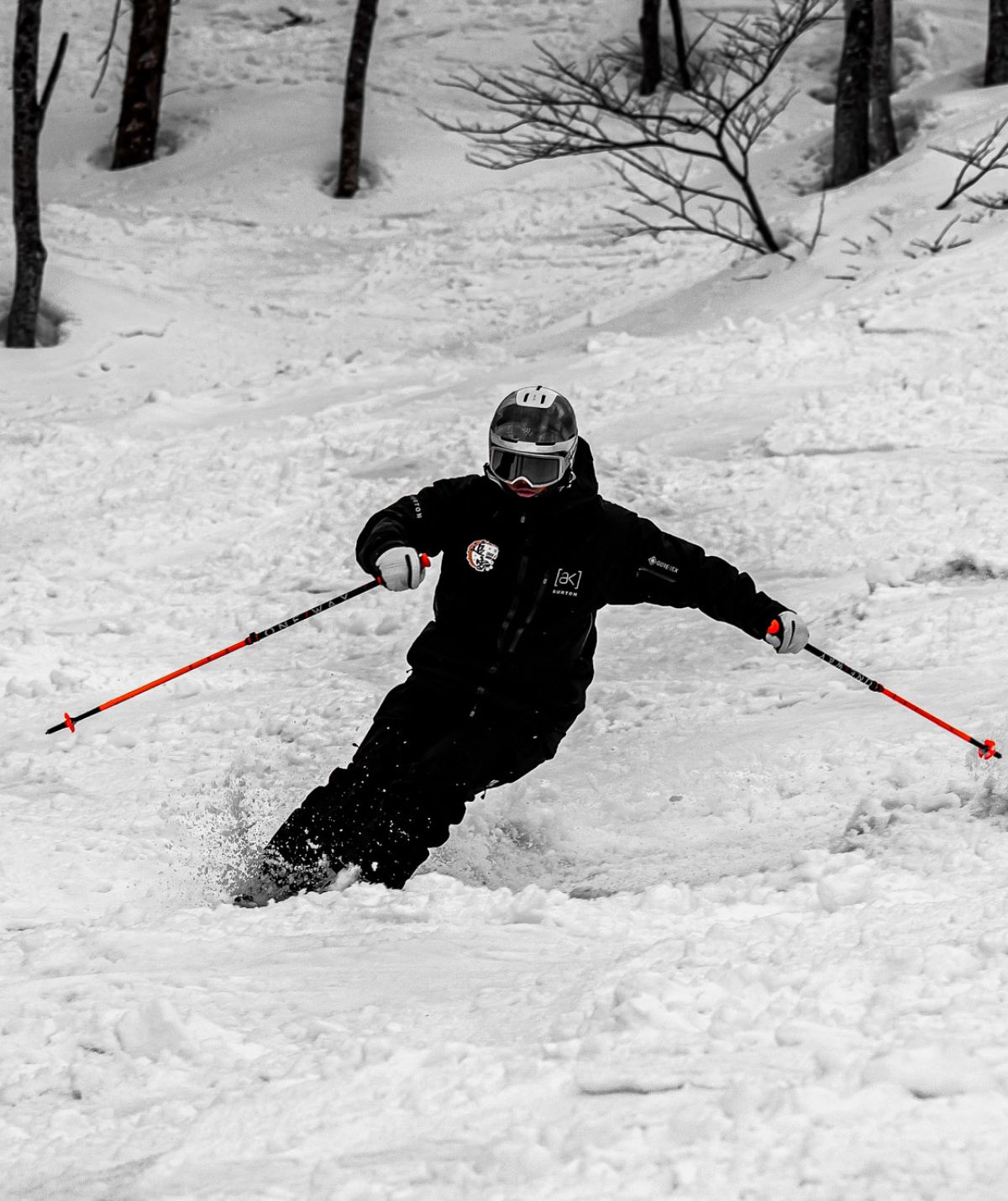 A skier gliding through the snow