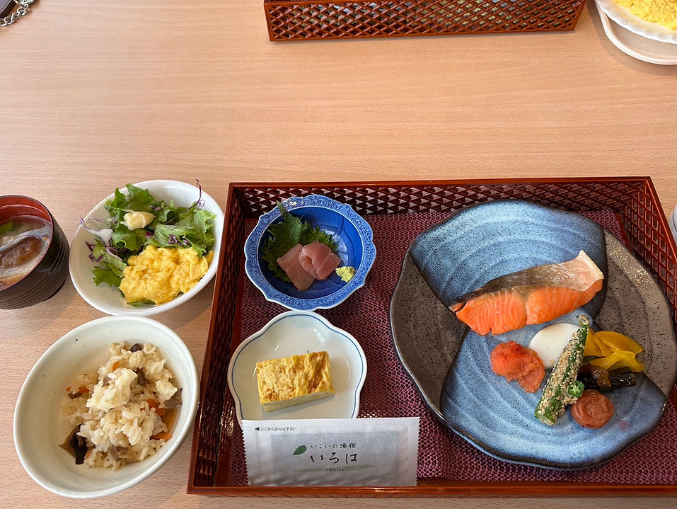 Annupuri hotel Japanese set meal with sashimi, salmon, tamagoyaki