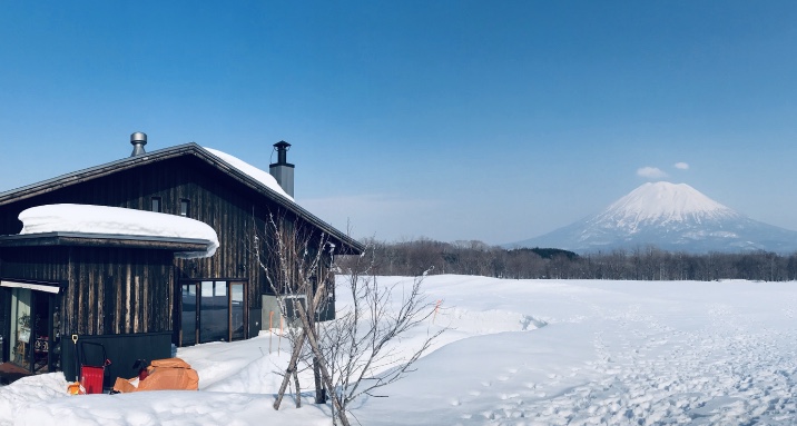 Hokkaido Takahashi Dairy Farm winter scenery and distant Mt. Yotei
